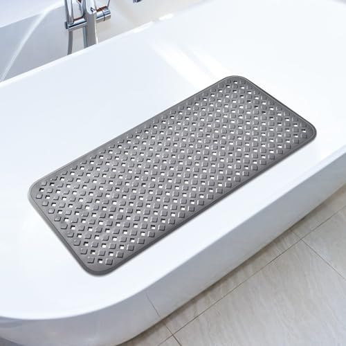 OTraki Badewannenmatte rutschfest, 88 x 40 cm rutschfeste Badematte Anti-Schimmel Duschmatte mit Abflusslöchern und 260 starken Saugnäpfen, ideal für Kinder und Senioren, Grau