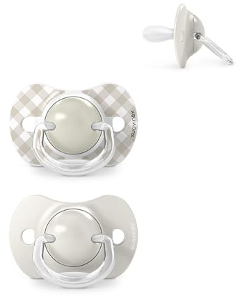 Suavinex, Lot 2 Sucettes Bébés 0/6 Mois et Nouveau-nés, Tétine Symétrique en Silicone SX Pro, plus Plate et Flexible, Réversible, Respecte le Développement Buccodentaire, Wild&Free Beige