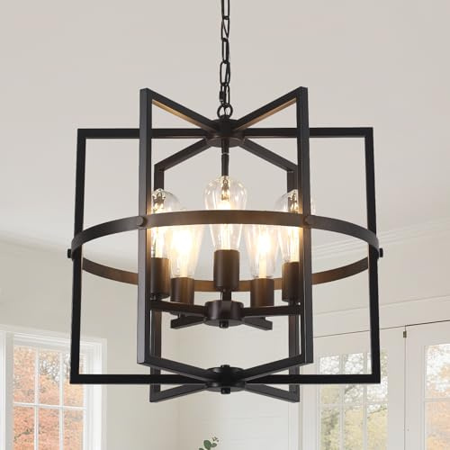 Febeleven 5-Lights Black Pendant Ceiling Light, Industrial Pendant Light Fitting Chandelier Hight Adjustable Lighting for Kitchen Islands, Dining Rooms, Foyer