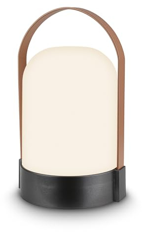 BRILONER - LED Tischlampe kabellos IP44 mit Touch, dimmbar in Stufen, warmweißes Licht, Akku Tischleuchte, Nachttischlampe, LED Lampe, Camping, Outdoor, 14,5 x 13,5 x 24 cm, Anthrazit-Coffee