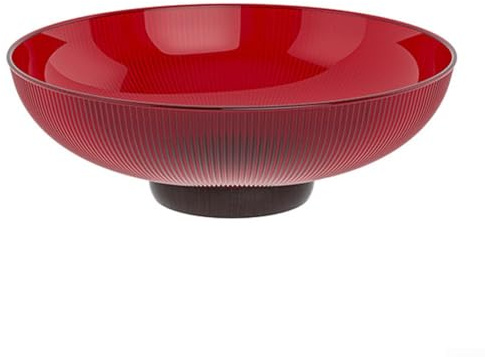 Volakebeing Glass Fruit Bowl 25cm Elegant Transparent Decorative Serving Dish with Modern for Kitchen Table Display Living Room Centrepiece or Garden Party White(-Red)