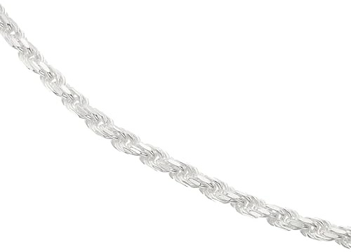 Italian Solid Sterling Silver 925 3.1mm Rope Diamond Cut Chain Necklace, 16 inch 18 inch 20 inch 22 inch