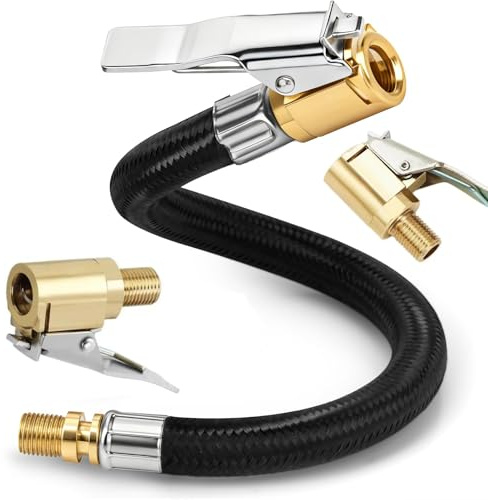 AddLuck 3PCS Tyre Inflator Adaptor Set,8mm Brass Tyre Valve Air Pump Clip and 30cm Tyres Pump Hose,Tyres Inflator Clamp,Ty-re valve Adapter,Tire Inflation Hose Adapter for Car, Bike (30cm,8mm)