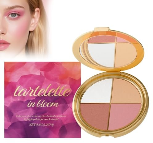 Tartelette in Bloom Palette Maquillage 4-en-1, Fard à Paupières et Enlumineur, Blush Highlighter, Tons Rose Pêche Beige Doré, 8.8g (1PC)