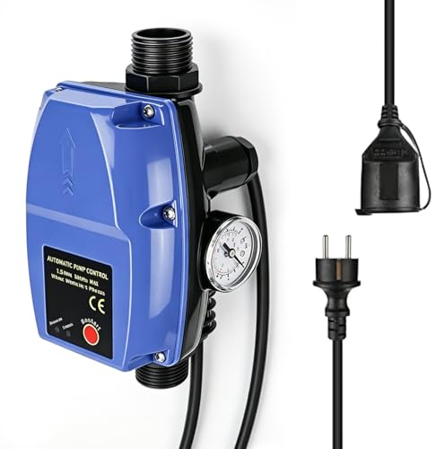 Pressostat de commande de pompe avec manomètre et prise de câble, régulateur de pression électronique max. 10 bar, contrôleur de débit pour pompe submersible, pompe de puits profond, pompe de jardin