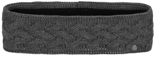 LIERYS Fauske Stirnband Damen mit Schurwolle 55-60 cm - Made in Germany - 10,5 cm breit - Innenfutter aus Fleece - Headband mit geflochtenem Strickmuster - Herbst/Winter grau One Size