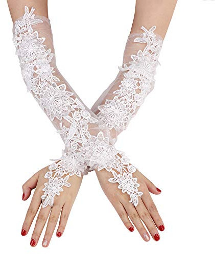 Ladies White Lace Fingerless Gloves - Bridal & Wedding Gloves for Evening & Fancy Dress