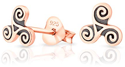 DTPsilver® Ohrstecker Rosegold 925 - Triskele Ohrstecker - Kleine Ohrstecker Gold - Keltische Ohrstecker - Gothic Schmuck