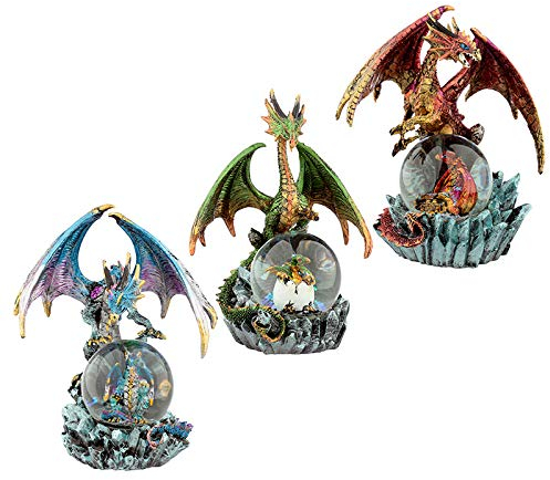 Puckator Crystal Orb Dark Legends Schneekugel mit Drachenmotiv, 1 Stück, Kunstharz, Mehrfarbig, Height 18cm Width 14-15cm Depth 11cm