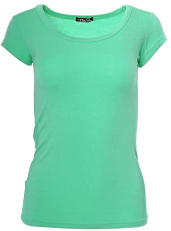 Easy Young Fashion - Damen Basic Rundhals T-Shirt - Kurzarm Unterziehshirt Skinny Fit 1001 - Mint L