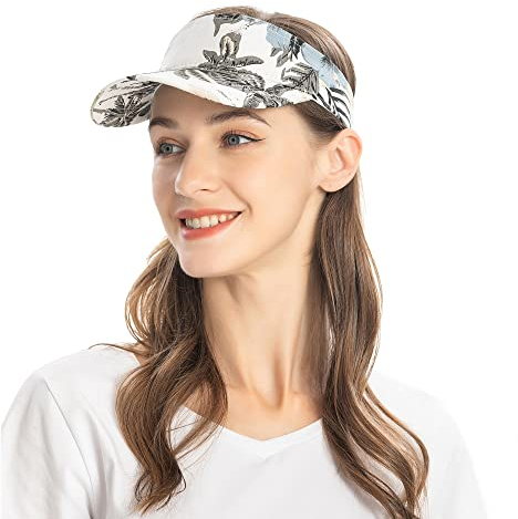 ZLYC Damen Sonnenschild Golf Visor Cap mit Klettverschluss,Weiß,Gr. Einheitsgröße