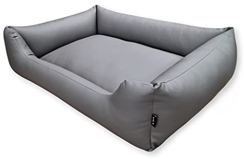 4L Textil Mario Wasserfestes Hundebett aus Kunstleder - Hundekorb für große und mittelgroße Hunde - XXL Hundekissen wasserfest (140x110 cm, Grau)