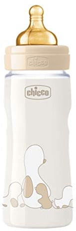 Chicco Original Touch Anticolic Babyflasche mit Sauger aus 100% Naturkautschuk, Flasche mit verstellbarem Durchfluss 4 Monate +, Flasche mit Kunststoffflasche 330 ml, Beige