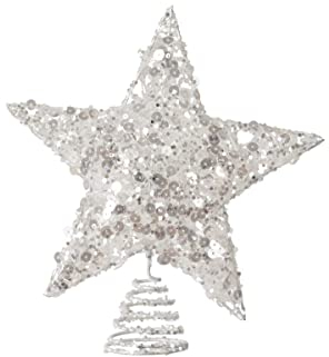 Christbaumspitze Pailletten Stern Metall 21 x 19 cm Silber Grau Glitzer Weihnachtsbaum Spitze