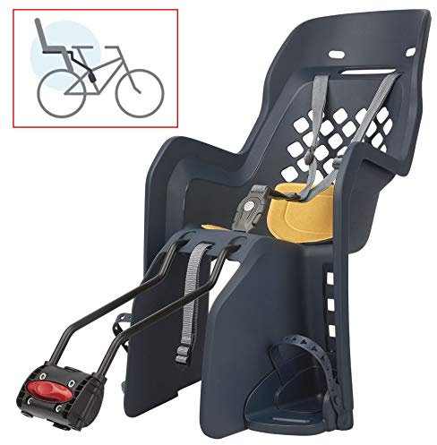 P4B | Fahrrad Kindersitz in Denim/Yellow - 9 bis 22 Kg | Befestigung hinten am Rahmen | Kinderfahrradsitz 9 Monate - 5 Jahre | Für Fahrräder mit 26-29 Zoll und 28-40 mm Rohrdurchmesser