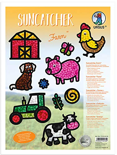 Ursus 21200099 - Suncatcher Bauernhof, gelasert, 8 Blatt Fotokarton, schwarz, 20 Blatt Transparentpapier sortiert in 11 verschieden Farben, inklusive Bastelanleitung