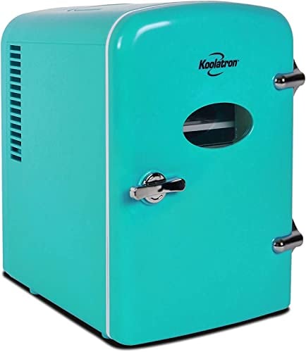 Koolatron Retro Mini Fridge For Bedrooms 12V Portable Cooler Refrigerator 4L Small 6 Can Table Top Quiet Mini Fridges For Skincare Food Drinks Kids Home Car & Travel Aqua