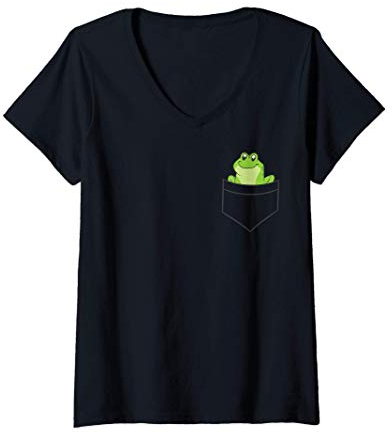 Damen Frosch in der Tasche Kröte Süßer Taschen Frosch T-Shirt mit V-Ausschnitt