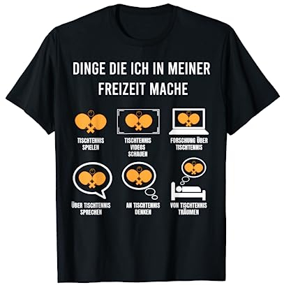 tischtennis spieler Geschenk witzige Geschenkidee Herren Damen Freizeit Schwarz S Klassisches U-Ausschnitt T-Shirt mit Halbarm und klassischer Passform für Freizeit in Einfarbig