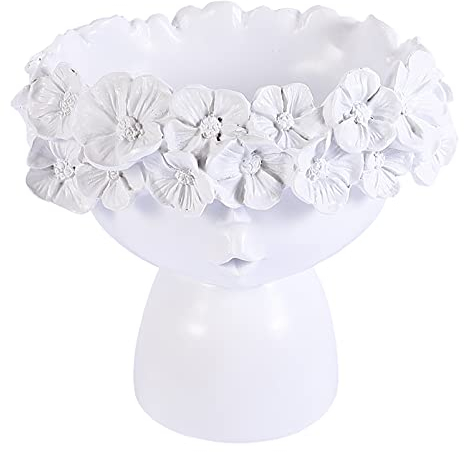 Cabilock 1 Pc Pot De Crâne Vase Succulent Décoratif Pot Succulent Pot De Plante Humaine Mâle Tête Planteur Vase Buste Corps Vase Forme Féminine Jardin Pot Résine Pot De Fleur Blanche Visage