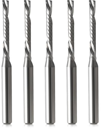 5 Pcs Router Bits CNC End Mill - 1 Flute Down Cut Milling Cutter Tool Sets, 1/8 inch Shank Solid Carbide CNC Bits Spiral Router Milling Cutters for Acrylic MDF Engraving Carving