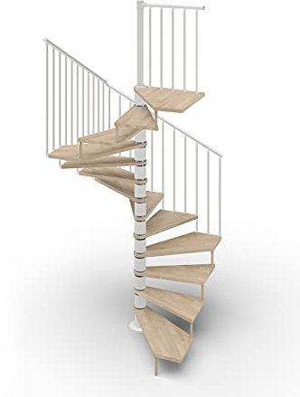 Scala a Chiocciola a Pianta Quadrata 120x120 cm. TEKLA 13 Gradini - Altezza tra i Piani 267-312 cm. (Naturale, ACCIAIO BIANCO)