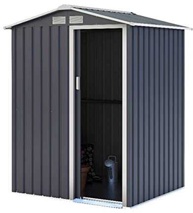Charles Bentley 4.9ft x 4.3ft Metal Storage Shed Navy Grey Small Apex H186 x W150 x D130 cm Steel Structure Durable