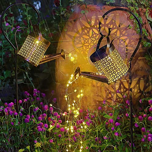 USMEI Annaffiatoio solare Luci Decorazioni da giardino, Sculture da esterno in rame impermeabile Ornamento Stella Led Fata Arte Lampada decorativa da appendere al cortile con staffa