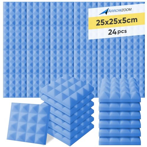 Arrowzoom 24 Akkustik Platten Akkustikschaumstoffmatten Akustikschaumstoff 25x25x5cm Dämmung Pyramide Noppenschaumstoff Breitbandabsorber Foam Feuerhemmend Tonstudio Schallabsorbierende Blau