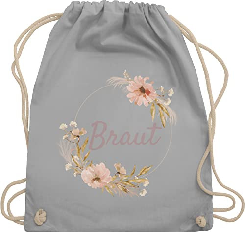Turnbeutel Rucksack - JGA Junggesellenabschied Frauen - Braut Bride - Unisize - Hellgrau - brautbeutel brauttaschen bachelorette party blumen stoffbeutel brauttasche junggesellinnenabschied outfit