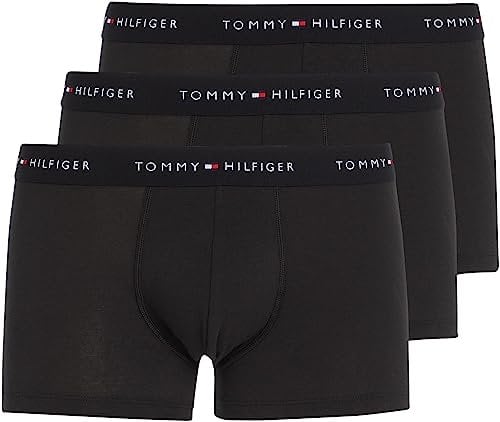 Tommy Hilfiger Calzoncillos bóxer Pack de 3 Hombre Trunks con Logotipo en la Cintura, Negro (Black/Black/Black), S