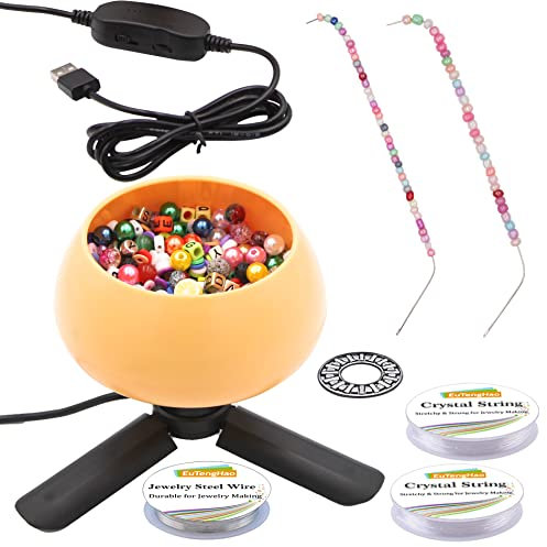 EuTengHao Automatically Beading Spinner Electric Bead Spinner with Large Beading Needles, Adjustable Speed Bead Spin Bowl for Jewelry Making DIY Seed Beads, Assorted Beads, Bracelets,Necklace