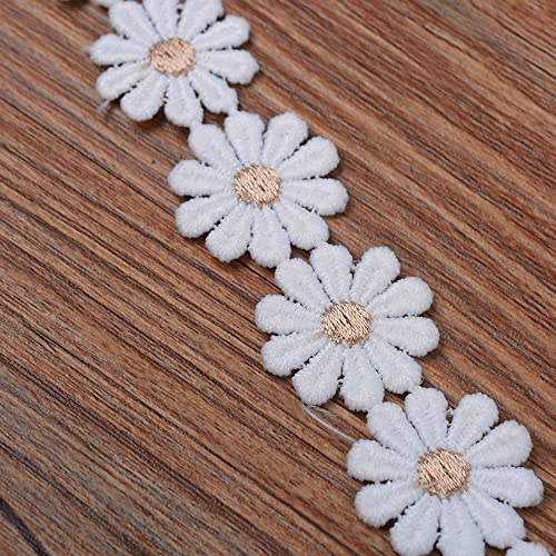 XCSJ 5 Yard 25mm Blumen Spitzenband Spitzenborte Stickerei Dekoband Zierband Borten Bänder Blumenband Gänseblümchen Dekoband Spitzen Spitzenborte Für Hochzeit Deko Handwerk Nähen Deko (Beige gelb)