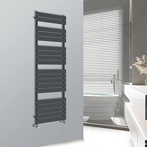 Warmehaus Flat Panel Heated Towel Rail with 68mm Pipe Diameter Anthracite Grey Bathroom Ladder Radiator Warmer 1800x600mm