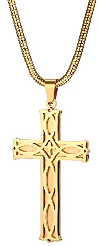 OIDEA Herren Damen Halskette Kreuz: Gold Unisex Kette aus Edelstahl mit irischer Knoten Anhänger Kreuzkette mit Schlangenkette Geschenk für Männer Frauen