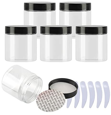 LusDoly 6 pièces 200ml Transparent Pots en Plastique avec couvercle Noir Cosmétiques Vide en Voyage récipient Lotion Crème cosmétique onguents Pots