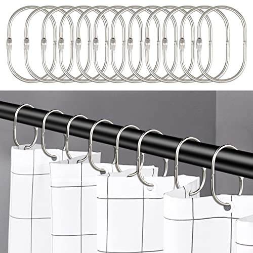 WEKIWGOT 24 Piezas Anillas para Cortina de Ducha de Acero Inoxidable, Anillo Ovalado para Barra de Cortina de Ducha, Anillos de Metal para Barra de Ducha, Baños, Ventanas (Plata)