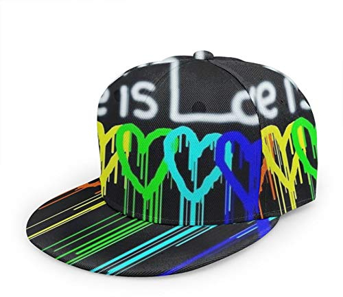 Oaieltj Unisex Baseball Cap Damen Herren Verstellbare Snapback Flache Bill Brim Baseball Cap, Coole Hip Hop Hat, Rainbow Gay Pride Rainbow Heart Love is Love, One size