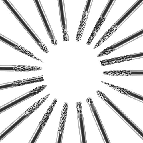 Tungsten Carbide Burr Set 1/8 (3 mm) Shank, Die Grinder Bits, 20 PC Cutting Burr Bits, Carving Bits for Dremel, Double Cut Rotary Burr Set for Metal Carving, Engraving, Drilling, Polishing