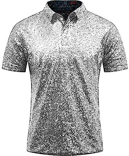 Herren Relaxed Short Sleeve Turndown Sparkles Pailletten Polos Shirts 70er Jahre Disco Nachtclub Party T-Shirts Hemd Überlänge Herren