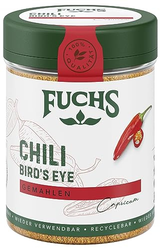 Fuchs Gewürze - Chili Bird's Eye gemahlen - für scharfe asiatische Speisen, Wokgerichte oder Sambals - natürliche Zutaten - 50 g in wiederverwendbarer, recyclebarer Dose