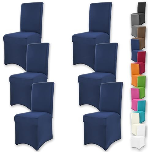 Gräfenstayn 6er-Set Stretch-Stuhlhusse Henry - runde und eckige Stuhllehnen - VORTEILSPACKUNG - bi-elastische Passform mit Öko-Tex Siegel Standard 100: „Geprüftes Vertrauen“ (Blau)