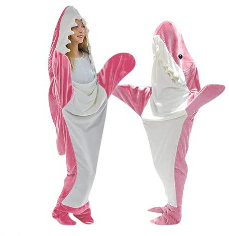 HYueaph Hai-Decke – Hai-Decke, Einteiler, tragbare Hai-Decke, superweicher, gemütlicher Flanell-Kapuzenpullover, Hai-Decke, Hai-Schlafsack, Fleece-Überwurfdecke für Erwachsene und Kinder, rosa, 210 cm