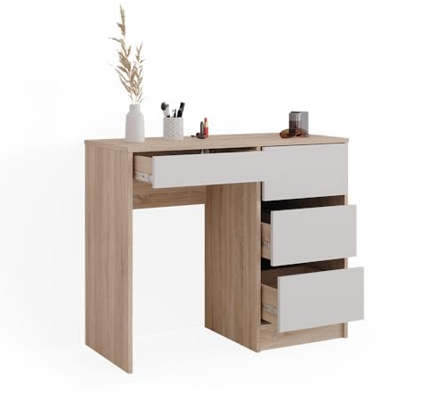 Vicco Schminktisch Sherry, Sonoma/Weiß, 90 cm mit 4 Schubladen