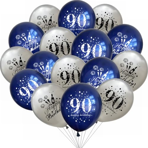 Yunchu Online 90. Geburtstag Luftballons Happy 90th Birthday Ballons Blau Silber 90. Geburtstag Dekoration 90 Jubiläum Geburtstagsparty Deko für Mädchen Jungen 90. Geburtstag Jubiläum Zubehör