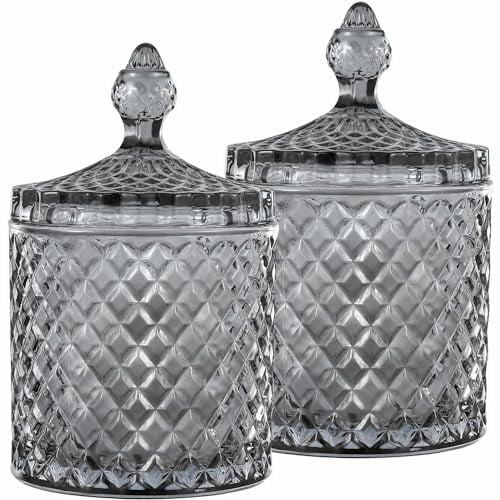hanfc Glass Grey Cotton Bud Holder Set, Crystal Pad Holder, Jars With Lids, Bathroom Decor