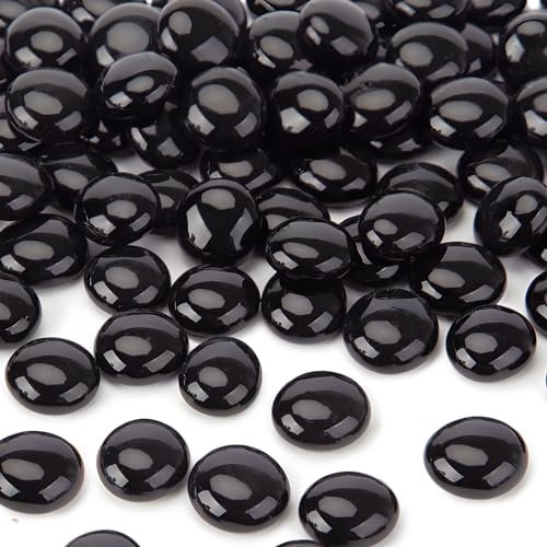 DomeStar 1LB Flat Glass Marbles, Black Glass Beads Bulk Vase Fillers Gemstones Decorative Pebbles for Table Aquarium Home Decor DIY Craft