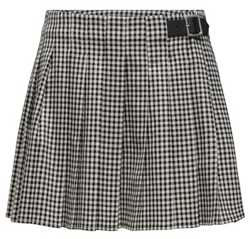 ONLY Damen Onlcath Plisse Check Skirt Xt WVN Rock, Black/Detail:Pumice Stone, 36