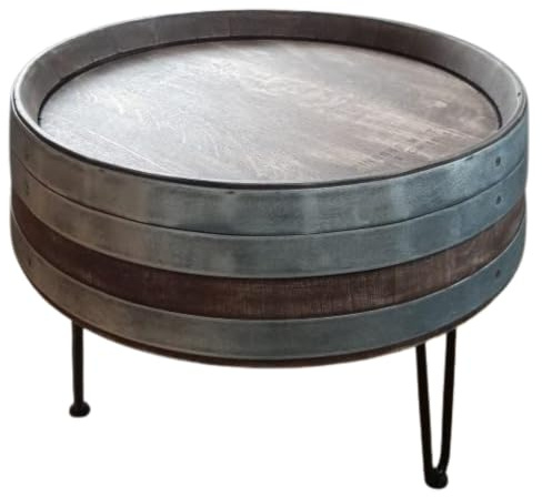 Fass-Schmiede Weinfass Couchtisch Dreibein Sofatisch Beistelltisch (Groß: 55cm, Whiskyfass-Optik)
