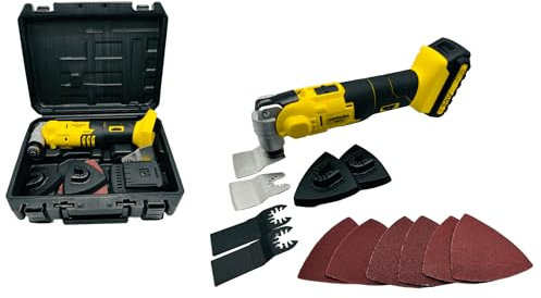 Nemura Outil multifonction 20V - Pour Scier, Découper, Gratter et Poncer - Angle d'oscillation de 3°- Livré avec Batterie 2Ah et Malette de rangement - 12 Accessoires inclus - Marque Française